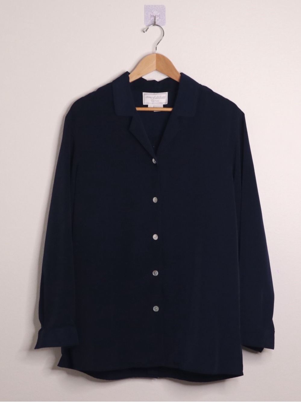 Helen Fabrikant New York Navy Button Back Blouse M